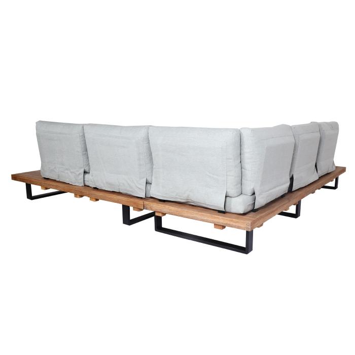 Garten-Garnitur mit Sessel HWC-H54, Lounge-Set Sofa, Spun Poly Akazie Holz FSC Aluminium ~ hellbraun, Polster hellgrau
