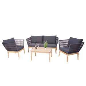 Gartengarnitur HWC-H55, Lounge-Set Sofa Sitzgruppe, Seilgeflecht Rope Holz Akazie Spun Poly MVG ~ Kissen dunkelgrau