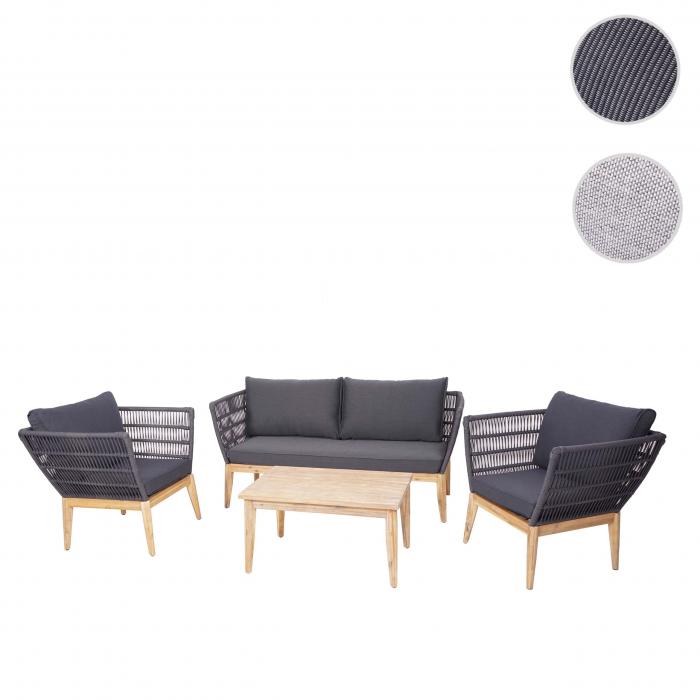 Gartengarnitur HWC-H55, Lounge-Set Sofa Sitzgruppe, Seilgeflecht Rope Holz Akazie Spun Poly MVG ~ Kissen dunkelgrau