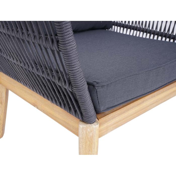 Gartengarnitur HWC-H55, Lounge-Set Sofa Sitzgruppe, Seilgeflecht Rope Holz Akazie Spun Poly MVG ~ Kissen dunkelgrau
