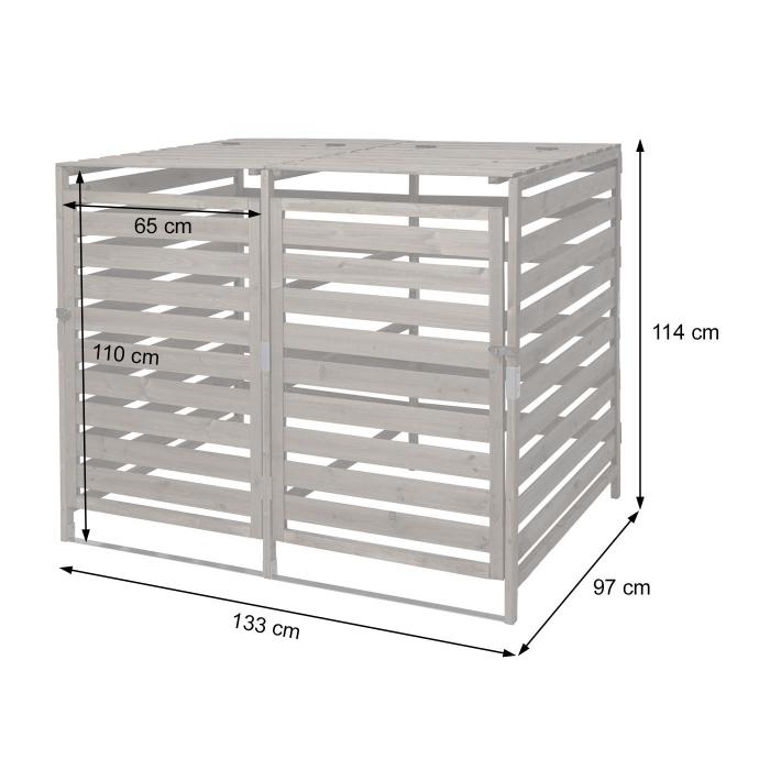 XL 2er-/4er-Mlltonnenverkleidung HWC-H62, Mlltonnenbox, erweiterbar 114x133x97cm Massiv-Holz ~ braun