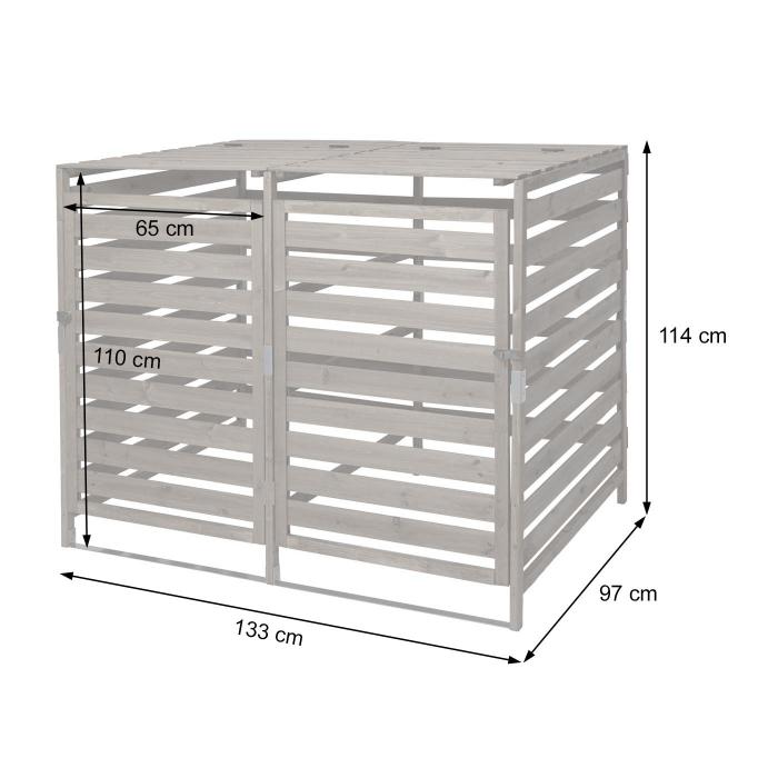 XL 2er-/4er-Mlltonnenverkleidung HWC-H62, Mlltonnenbox, erweiterbar 114x133x97cm Massiv-Holz ~ hellgrau