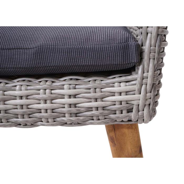 2er-Set Poly-Rattan Gartenstuhl HWC-H65, Rattanstuhl Balkonstuhl Sessel, Spun Poly Akazie MVG ~ grau, Kissen dunkelgrau