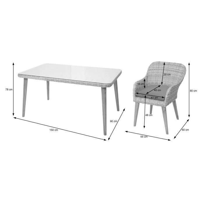 Garnitur HWC-H65, Sitzgruppe Garten-/Lounge-Set, Stahl + Akazie halbrundes Poly-Rattan Spun Poly MVG ~ Kissen dunkelgrau