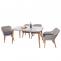 Garnitur HWC-H65, Sitzgruppe Garten-/Lounge-Set, Stahl + Akazie halbrundes Poly-Rattan Spun Poly MVG ~ Kissen dunkelgrau