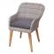 2er-Set Poly-Rattan Gartenstuhl HWC-H65, Rattanstuhl Balkonstuhl Sessel, Spun Poly Akazie MVG ~ grau, Kissen dunkelgrau