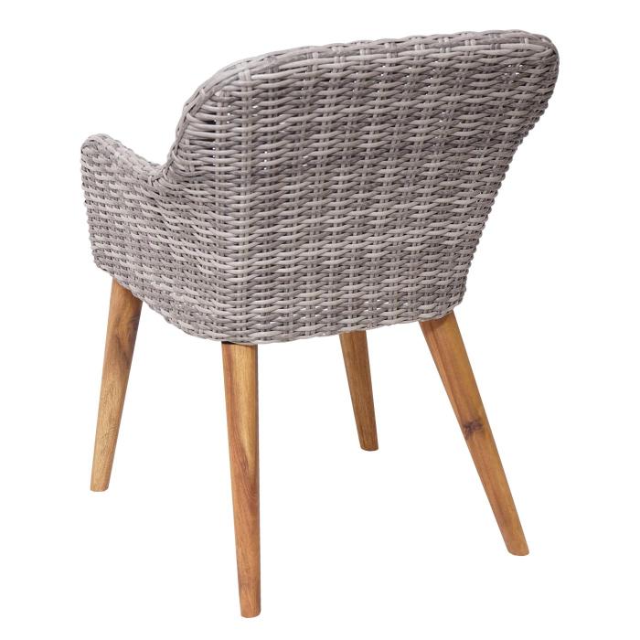 2er-Set Poly-Rattan Gartenstuhl HWC-H65, Rattanstuhl Balkonstuhl Sessel, Spun Poly Akazie MVG ~ grau, Kissen dunkelgrau