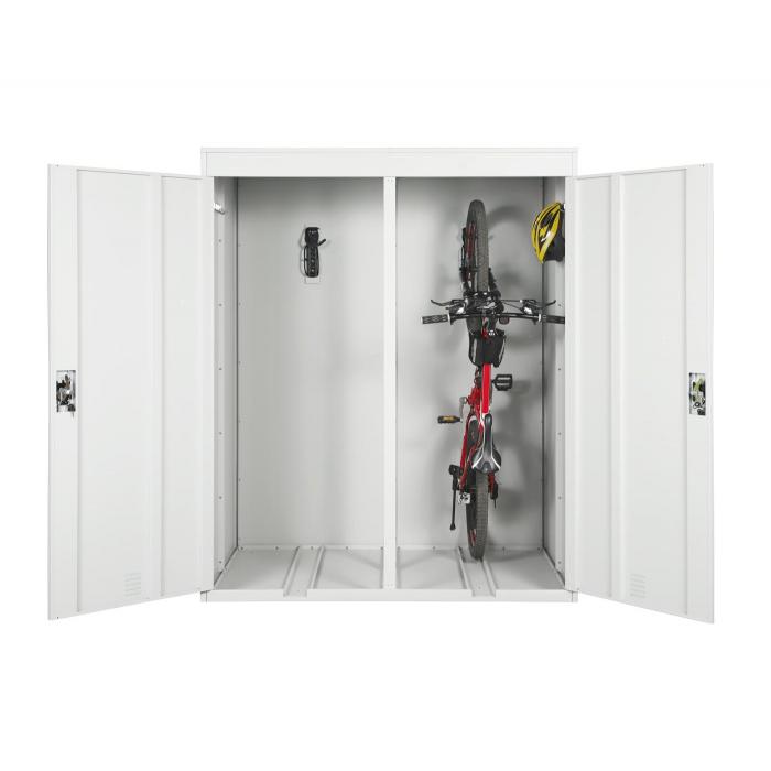 2er-Fahrradgarage HWC-H66, Fahrradbox Gertehaus Fahrradunterstand, erweiterbar abschliebar Metall ~ hellgrau