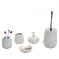 5-teiliges Badset HWC-C72, WC-Garnitur Badezimmerset Badaccessoires, Keramik ~ weiß