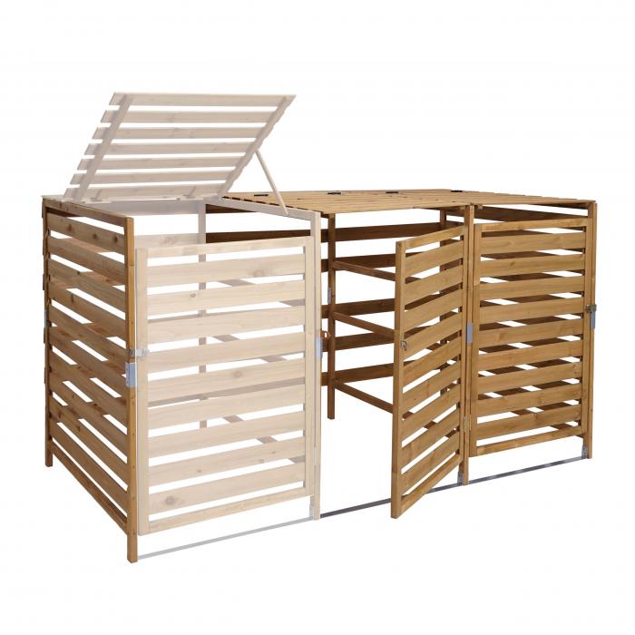 XL 2er-/4er-Mlltonnenverkleidung HWC-H62, Mlltonnenbox, erweiterbar 114x133x97cm Massiv-Holz ~ braun