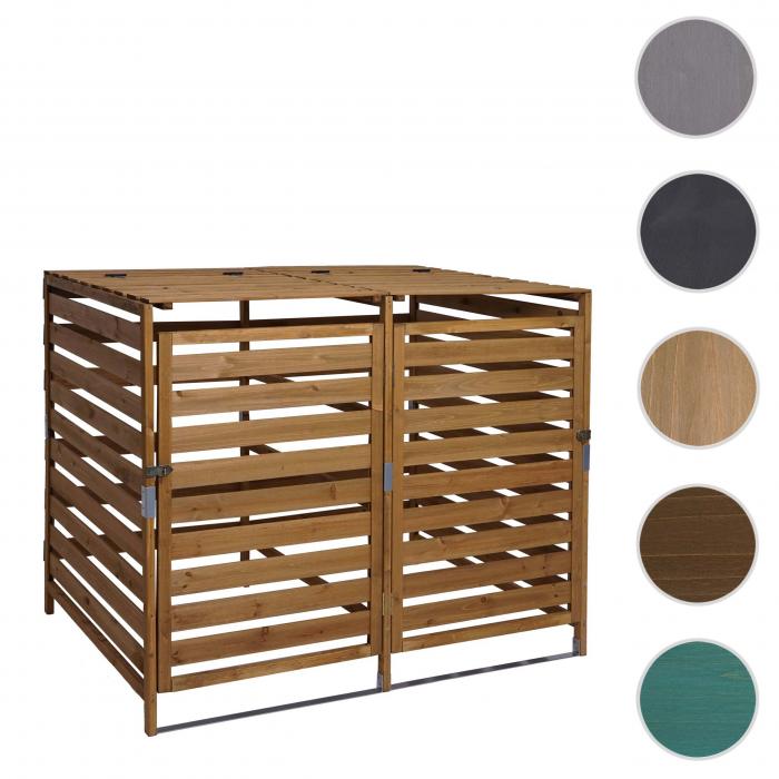 XL 2er-/4er-Mlltonnenverkleidung HWC-H62, Mlltonnenbox, erweiterbar 114x133x97cm Massiv-Holz ~ braun