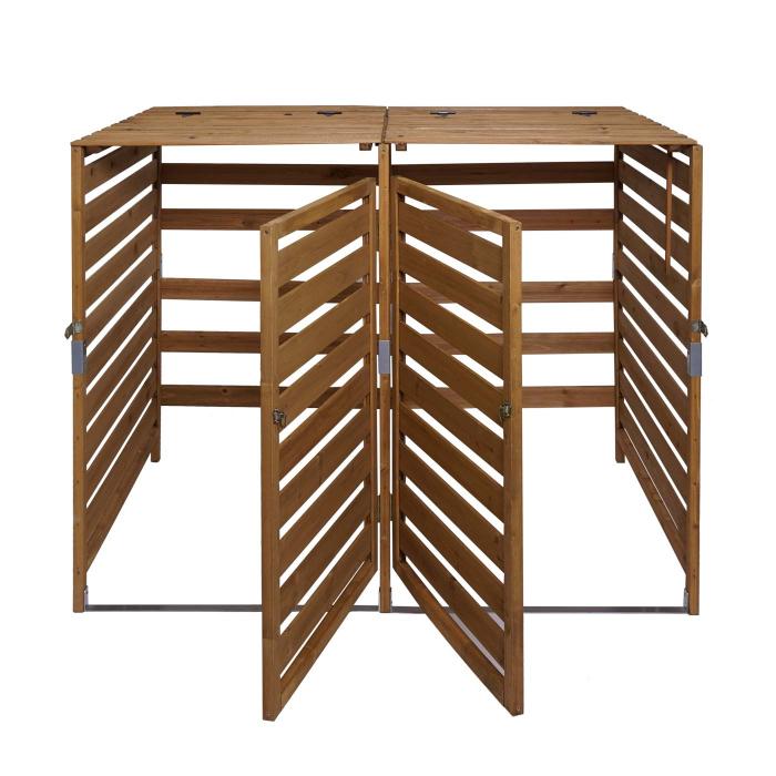 XL 2er-/4er-Mlltonnenverkleidung HWC-H62, Mlltonnenbox, erweiterbar 114x133x97cm Massiv-Holz ~ braun