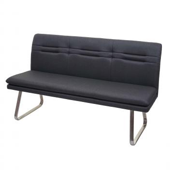 Sitzbank HWC-H70, Esszimmerbank Bank Polsterbank, Rckenlehne Stoff/Textil Edelstahl gebrstet ~ grau 160cm