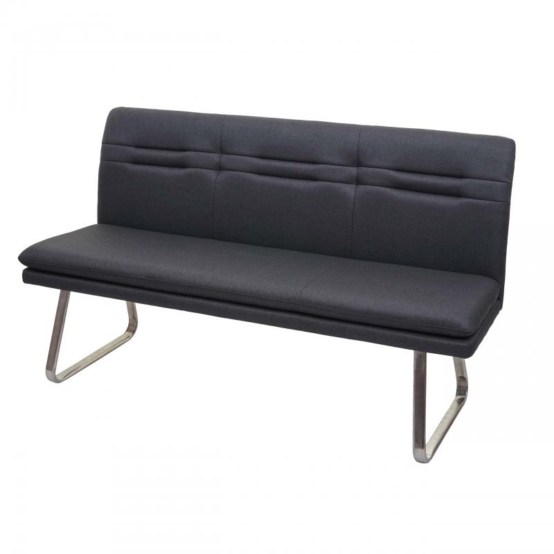 Sitzbank HWC-H70, Esszimmerbank Bank Polsterbank, Rckenlehne Stoff/Textil Edelstahl gebrstet ~ grau 160cm