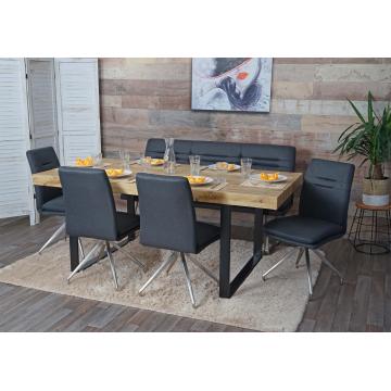 Esszimmer-Set HWC-H70, Sitzgruppe Esszimmergruppe Esszimmergarnitur, Stoff/Textil Edelstahl gebrstet ~ dunkelgrau 160cm