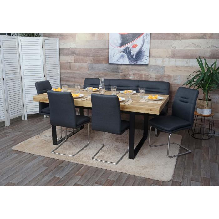 Esszimmer-Set HWC-H70, Esszimmergruppe Sitzgruppe Esszimmergarnitur, Stoff/Textil Edelstahl gebrstet ~ dunkelgrau 180cm
