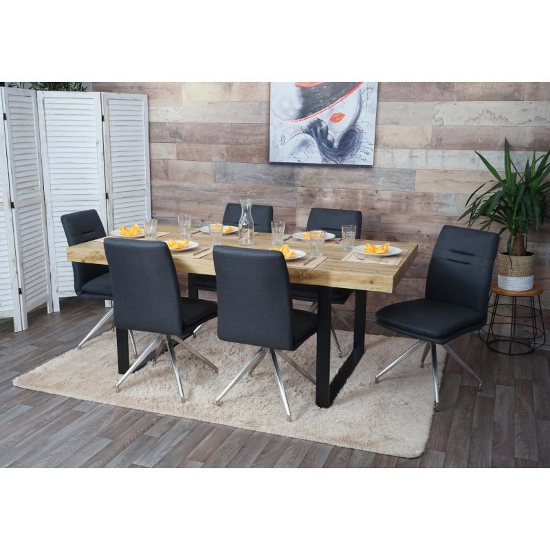 6er-Set Esszimmerstuhl HWC-H70, Kchenstuhl Lehnstuhl Stuhl, Stoff/Textil Edelstahl gebrstet ~ dunkelgrau