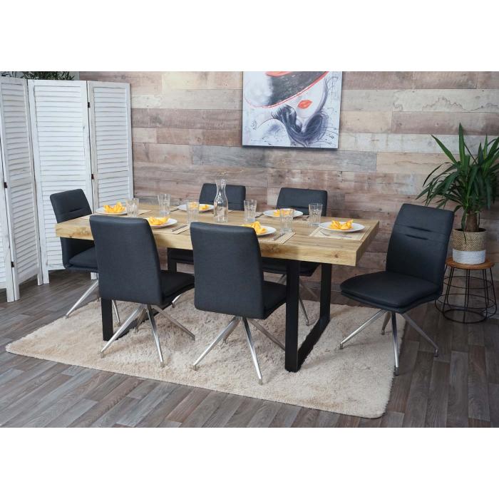 2er-Set Esszimmerstuhl HWC-H70, Küchenstuhl Lehnstuhl Stuhl, Stoff/Textil Edelstahl gebürstet ~ dunkelgrau