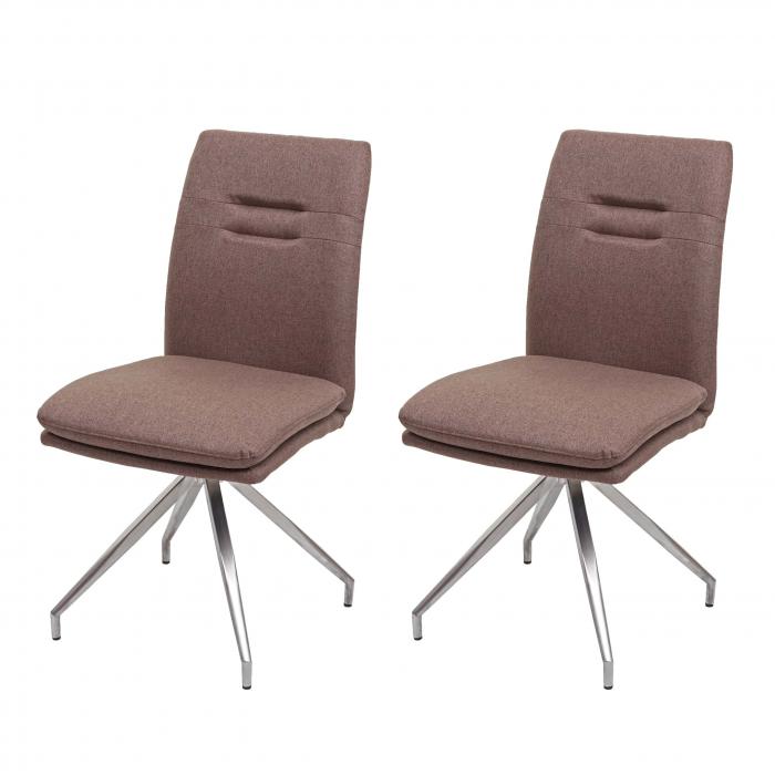 2er-Set Esszimmerstuhl HWC-H70, Kchenstuhl Lehnstuhl Stuhl, Stoff/Textil Edelstahl gebrstet ~ braun