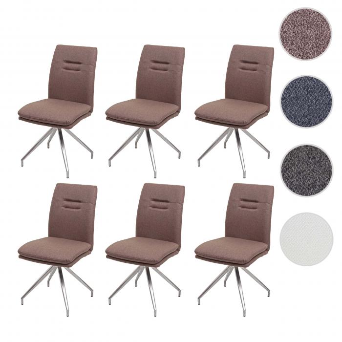 6er-Set Esszimmerstuhl HWC-H70, Kchenstuhl Lehnstuhl Stuhl, Stoff/Textil Edelstahl gebrstet ~ braun