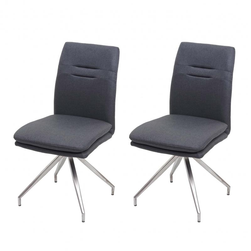 2er-Set Esszimmerstuhl HWC-H70, Küchenstuhl Lehnstuhl Stuhl, Stoff/Textil Edelstahl gebürstet ~ dunkelgrau
