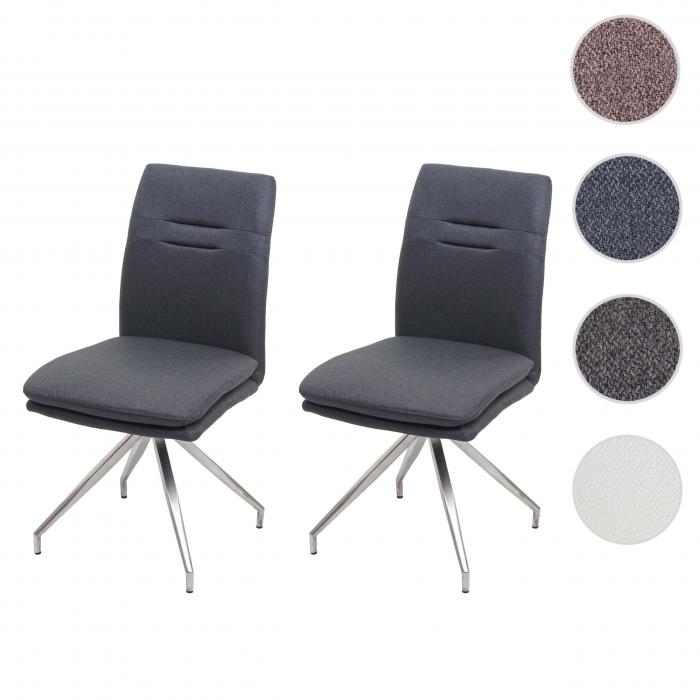 2er-Set Esszimmerstuhl HWC-H70, Küchenstuhl Lehnstuhl Stuhl, Stoff/Textil Edelstahl gebürstet ~ dunkelgrau