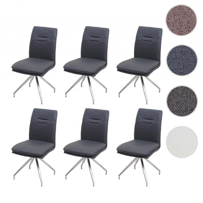6er-Set Esszimmerstuhl HWC-H70, Kchenstuhl Lehnstuhl Stuhl, Stoff/Textil Edelstahl gebrstet ~ dunkelgrau