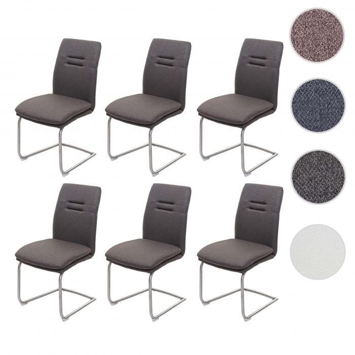 6er-Set Esszimmerstuhl HWC-H70, Kchenstuhl Freischwinger Stuhl, Stoff/Textil Edelstahl gebrstet ~ grau-braun