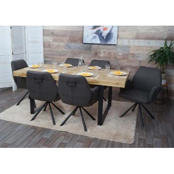 6er-Set Esszimmerstuhl HWC-H71, Kchenstuhl Lehnstuhl Stuhl, Stoff/Textil Stahl ~ grau-braun