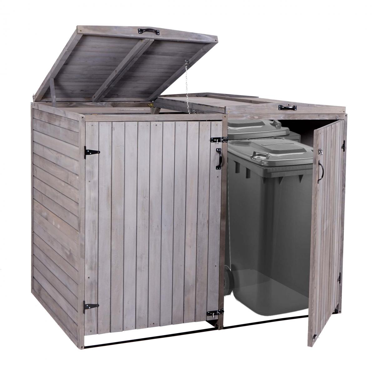 XL 2er-/4er-Mlltonnenverkleidung HWC-H74, Mlltonnenbox, erweiterbar 126x158x98cm Holz FSC ~ anthrazit-grau