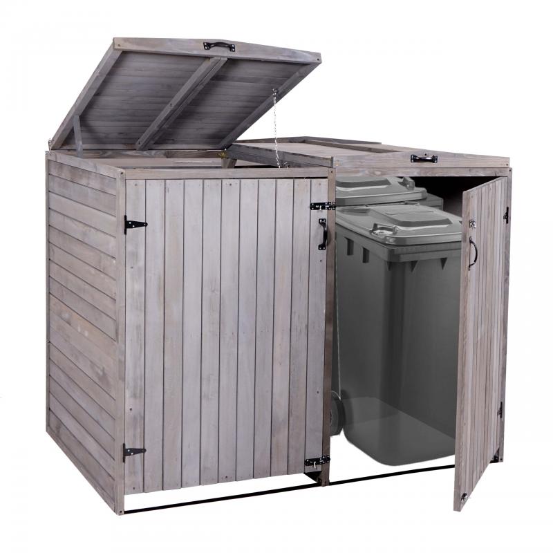 XL 2er-/4er-Mlltonnenverkleidung HWC-H74, Mlltonnenbox, erweiterbar 126x158x98cm Holz FSC ~ anthrazit-grau