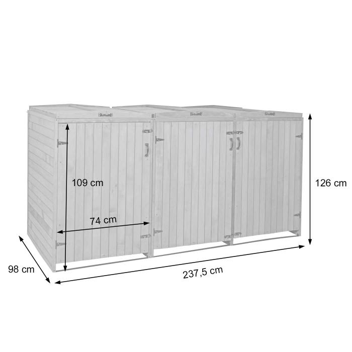 XL 3er-/6er-Mlltonnenverkleidung HWC-H74, Mlltonnenbox, erweiterbar 126x238x98cm Holz MVG ~ anthrazit-grau