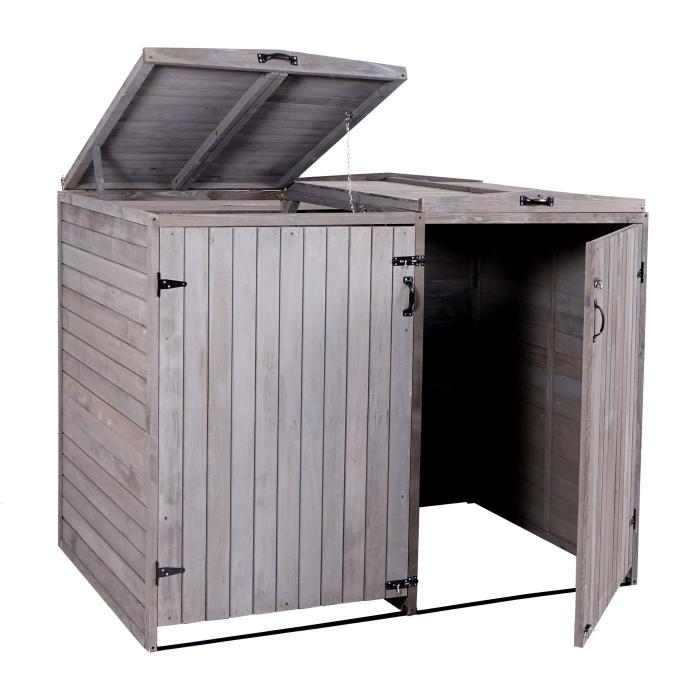 XL 2er-/4er-Mlltonnenverkleidung HWC-H74, Mlltonnenbox, erweiterbar 126x158x98cm Holz FSC ~ anthrazit-grau