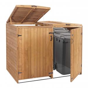 XL 2er-/4er-Mlltonnenverkleidung HWC-H74, Mlltonnenbox, erweiterbar 126x158x98cm Holz FSC ~ braun