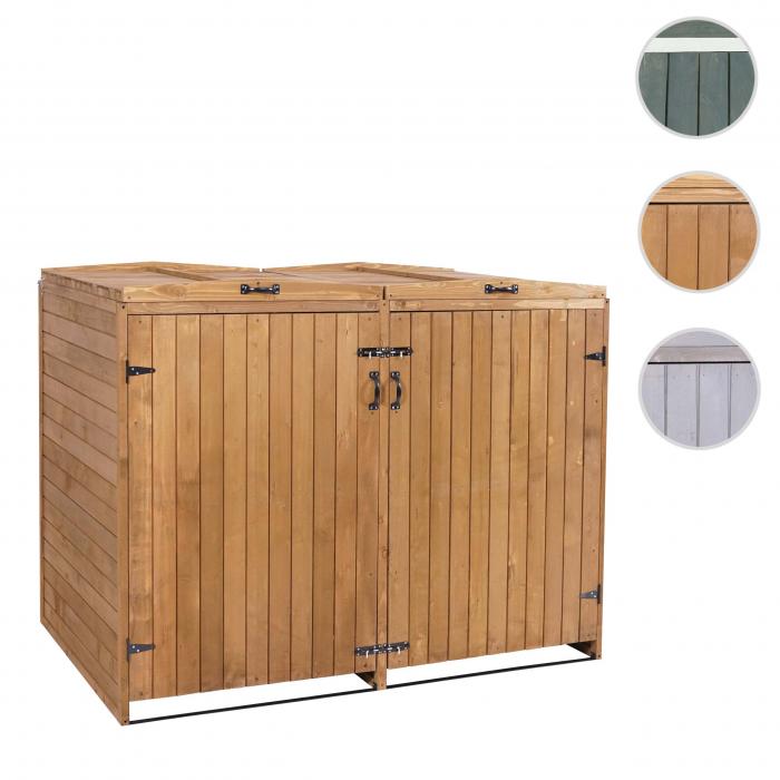 XL 2er-/4er-Mlltonnenverkleidung HWC-H74, Mlltonnenbox, erweiterbar 126x158x98cm Holz MVG ~ braun