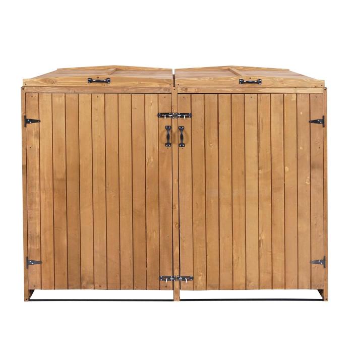 Retourenware | XL 2er-/4er-Mlltonnenverkleidung HWC-H74, Mlltonnenbox, erweiterbar 126x158x98cm Holz MVG ~ braun