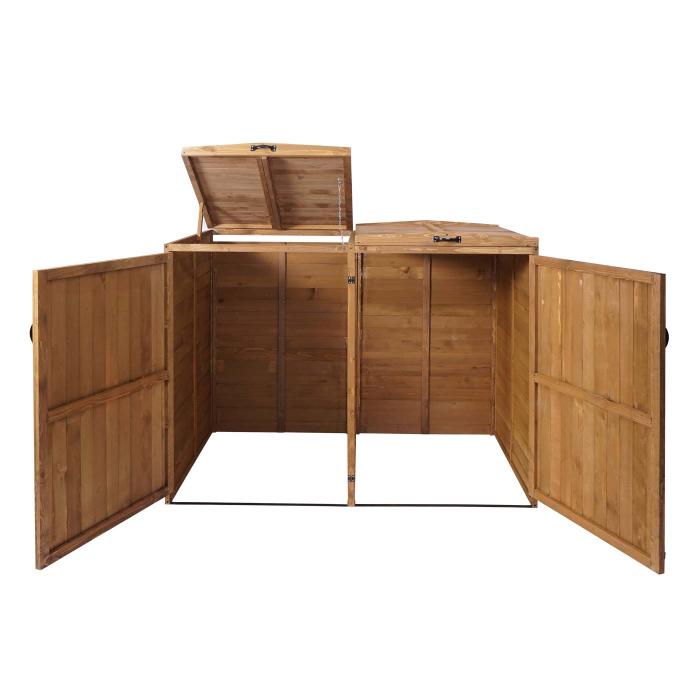 XL 2er-/4er-Mlltonnenverkleidung HWC-H74, Mlltonnenbox, erweiterbar 126x158x98cm Holz FSC ~ braun