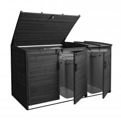 XL 3er-/6er-Mülltonnenverkleidung HWC-H75, Mülltonnenbox, erweiterbar 116x66x92cm Holz FSC-zertifiziert ~ anthrazit