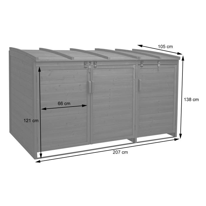 XL 3er-/6er-Mlltonnenverkleidung HWC-H75b, Mlltonnenbox, erweiterbar 138x207x105cm Holz MVG-zertifiziert ~ braun