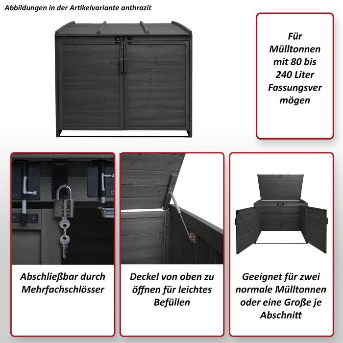 XL 2er-/4er-Mlltonnenverkleidung HWC-H75b, Mlltonnenbox, erweiterbar 138x138x105cm Holz MVG-zertifiziert ~ anthrazit