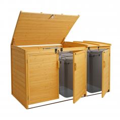 XL 3er-/6er-Mülltonnenverkleidung HWC-H75b, Mülltonnenbox, erweiterbar 138x207x105cm Holz MVG-zertifiziert ~ braun