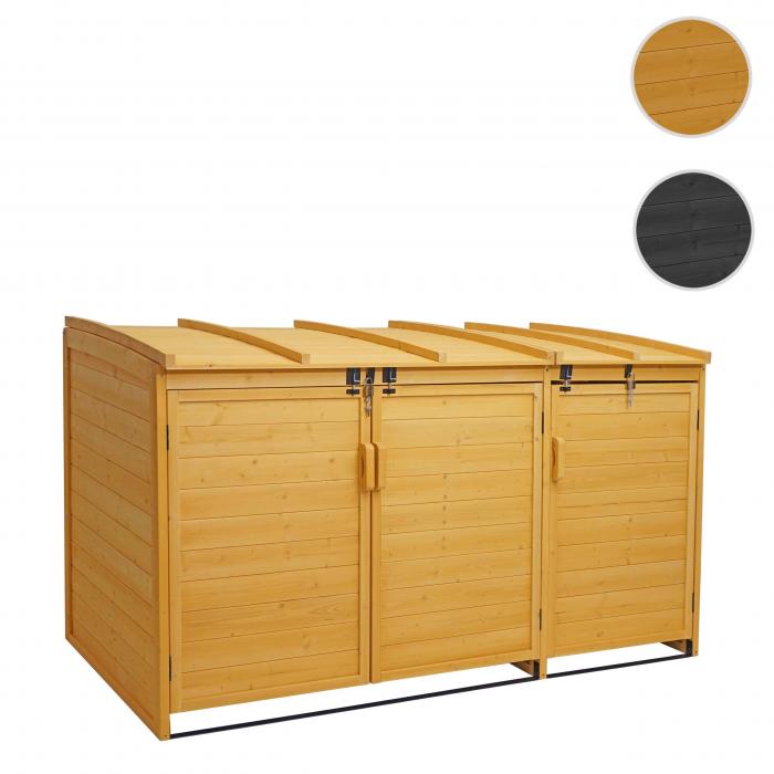 XL 3er-/6er-Mlltonnenverkleidung HWC-H75b, Mlltonnenbox, erweiterbar 138x207x105cm Holz MVG-zertifiziert ~ braun