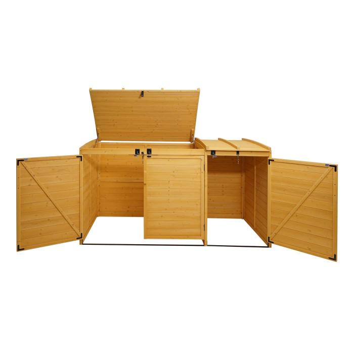 XL 3er-/6er-Mlltonnenverkleidung HWC-H75b, Mlltonnenbox, erweiterbar 138x207x105cm Holz MVG-zertifiziert ~ braun