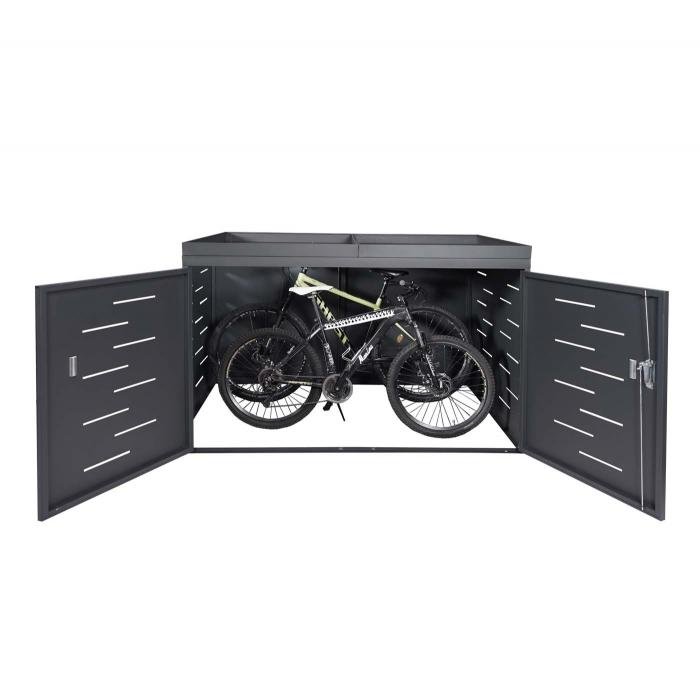 2er-Fahrradgarage HWC-H80, Fahrradbox Geräteschuppen, abschließbar ~ mit Pflanzkasten 125x192x100cm anthrazit