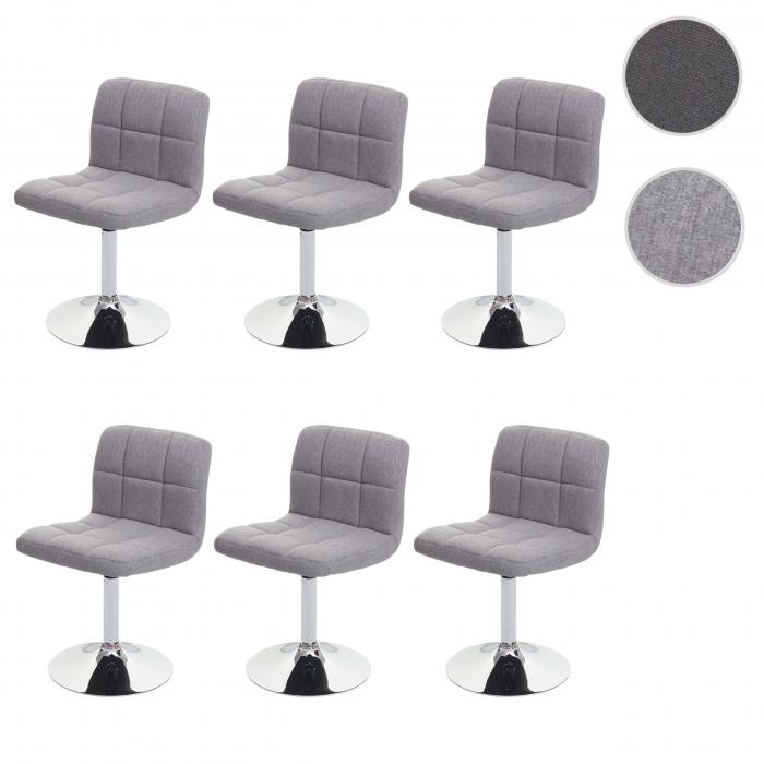 6er-Set Esszimmerstuhl Kavala, Kchenstuhl Stuhl, Stoff/Textil Chrom drehbar FSC-zertifiziert ~ hellgrau