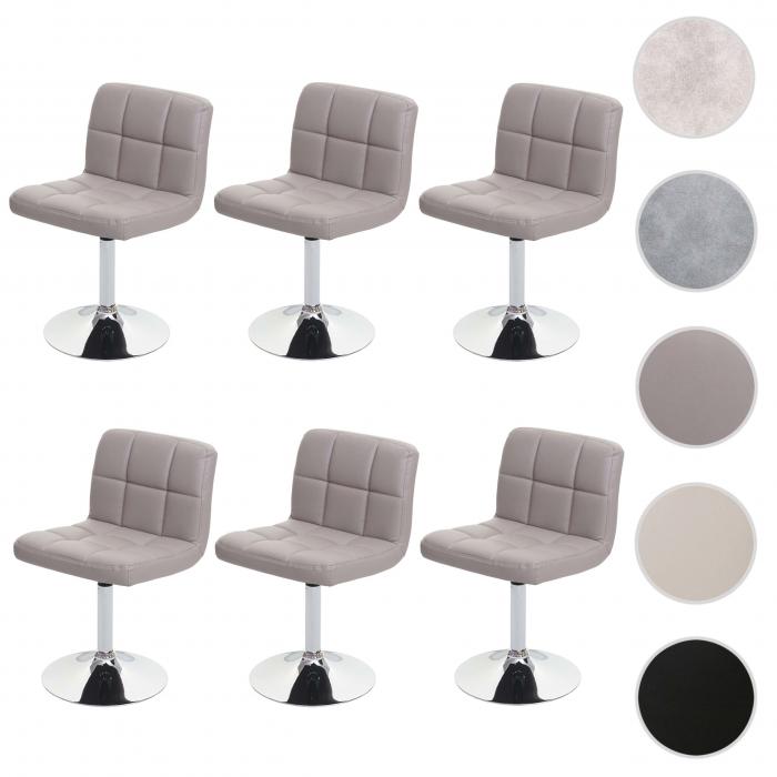 6er-Set Esszimmerstuhl Drehstuhl Stuhl Kavala Kunstleder Chrom ~ taupe-grau