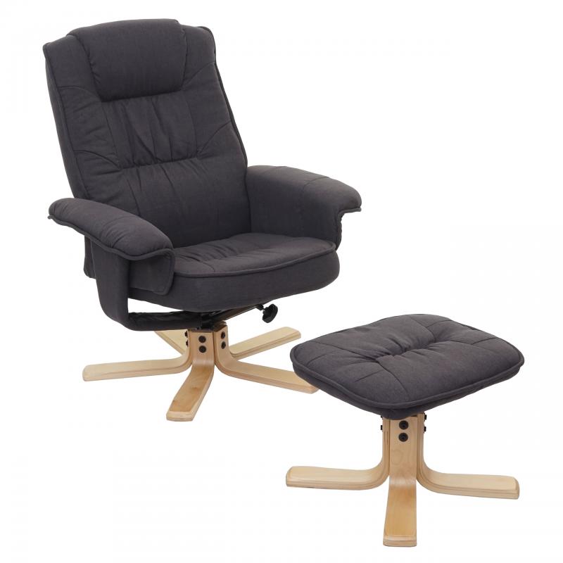 Relaxsessel M56, Fernsehsessel TV-Sessel mit Hocker, Stoff/Textil, FSC-zertifiziert ~ dunkelgrau