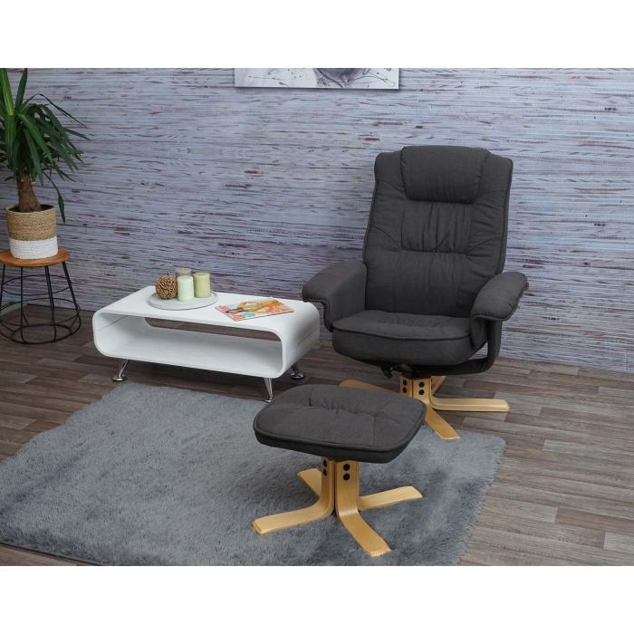 Relaxsessel M56, Fernsehsessel TV-Sessel mit Hocker, Stoff/Textil ~ dunkelgrau