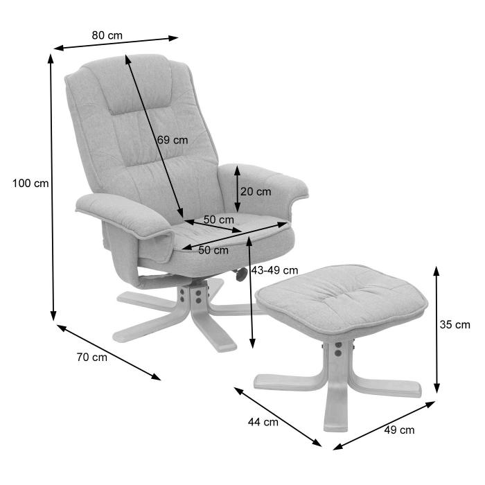 Relaxsessel M56, Fernsehsessel TV-Sessel mit Hocker, Stoff/Textil ~ dunkelgrau