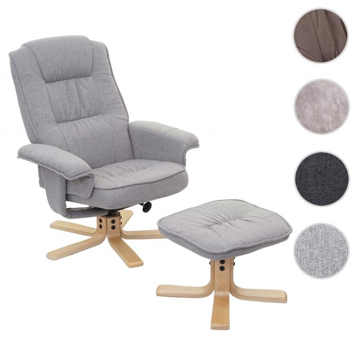 Relaxsessel M56, Fernsehsessel TV-Sessel mit Hocker, Stoff/Textil, FSC-zertifiziert ~ hellgrau